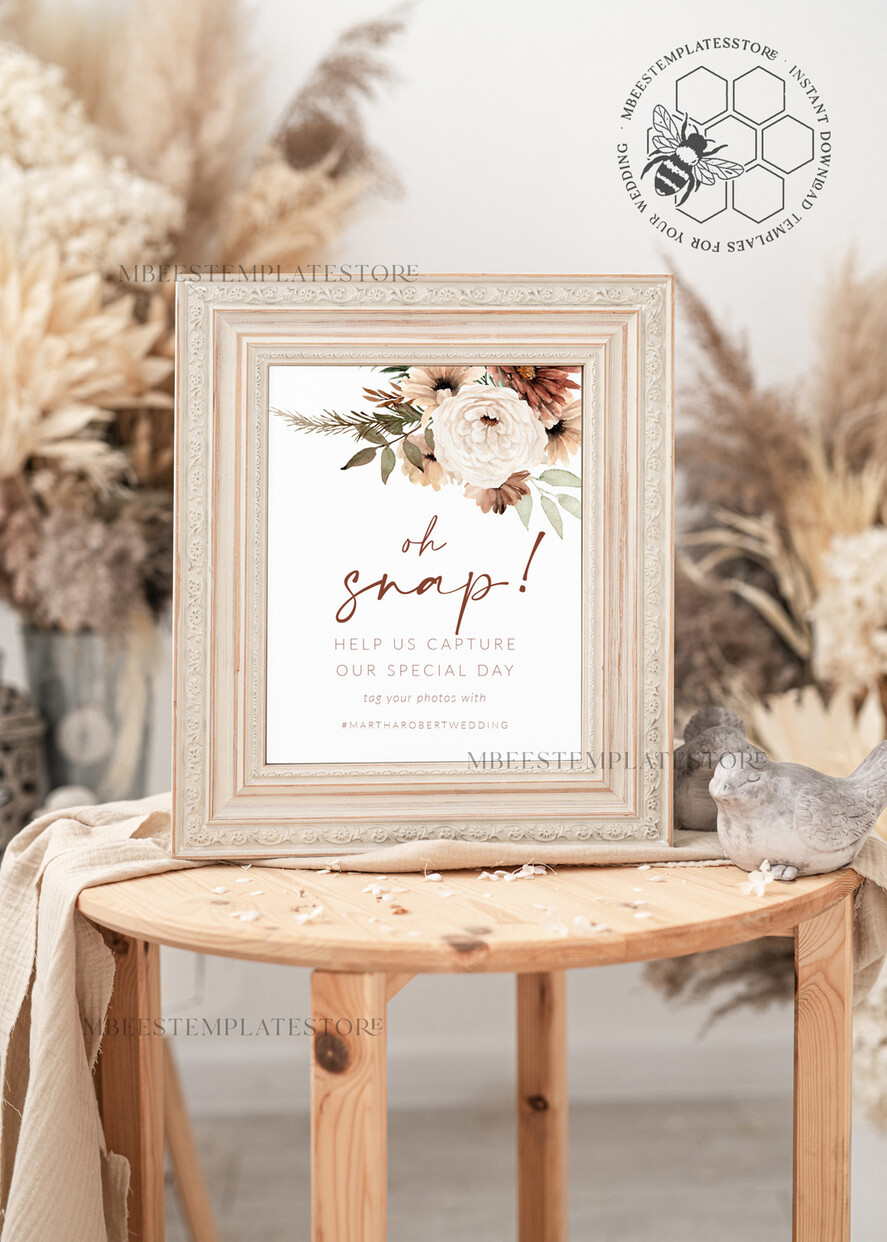 TEMPLETT wedding signs Boho Oh Snap Wedding Hashtag Sign template, Instant download Rustic Wedding Instagram Sign, Hashtag Printable, Minimalist Sign, WBoho10