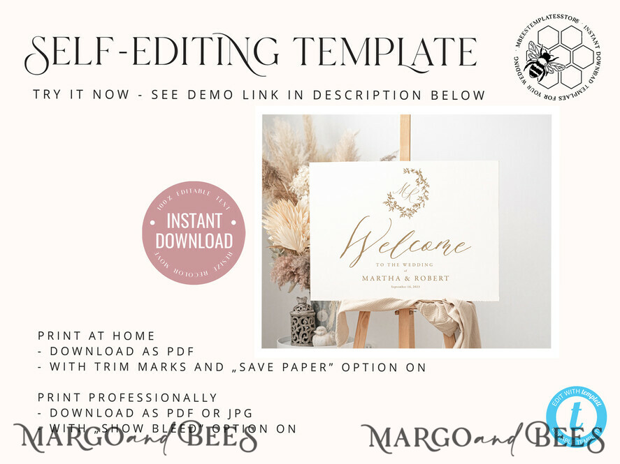 TEMPLETT wedding signs Boho wedding welcome sign template, Instant download Rustic Wedding Sign, Garden Sign Set Printable, Minimalist Large Sign