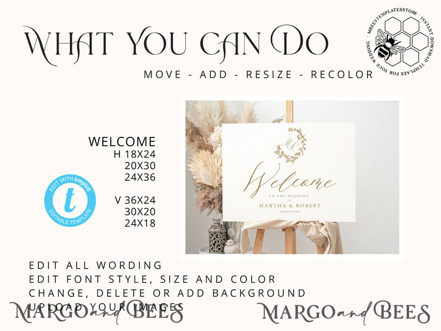 TEMPLETT wedding signs Boho wedding welcome sign template, Instant download Rustic Wedding Sign, Garden Sign Set Printable, Minimalist Large Sign