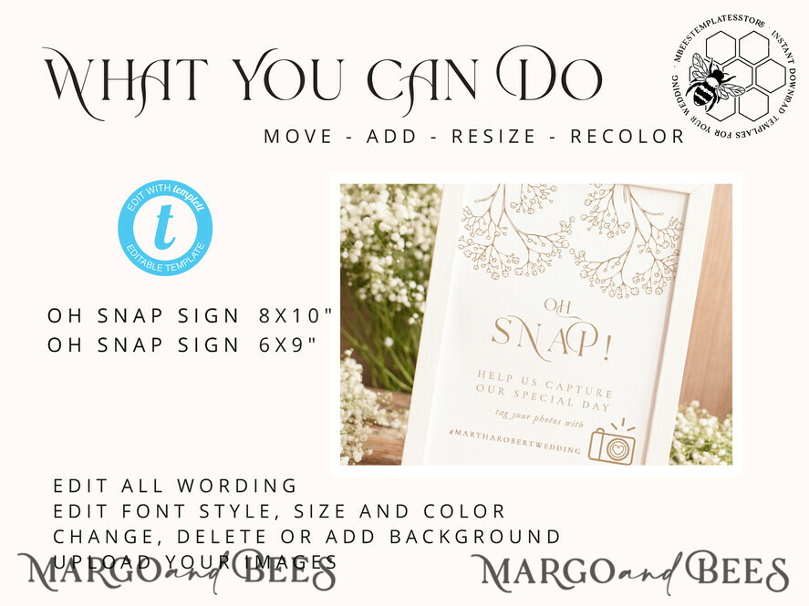 TEMPLETT wedding signs Rustic Oh Snap Wedding Hashtag Sign template, Instant download Boho Wedding Instagram Sign, Hashtag Printable, Minimalist Sign, WGyp2