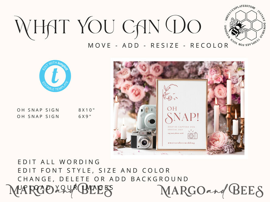 TEMPLETT wedding signs Modern Oh Snap Wedding Hashtag Sign template, Instant download Boho Wedding Instagram Sign, Hashtag Printable, Minimalist Sign, WMin1