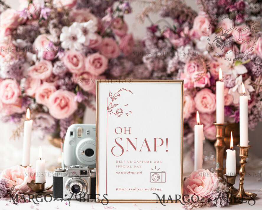 TEMPLETT wedding signs Modern Oh Snap Wedding Hashtag Sign template, Instant download Boho Wedding Instagram Sign, Hashtag Printable, Minimalist Sign, WMin1