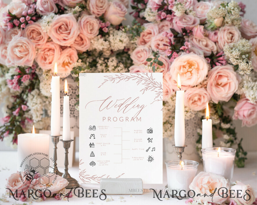 TEMPLETT wedding signs Boho Blush Pink Wedding Order of Events Timeline Program Sign Template, Fall Wedding day, Printable Timeline, DIY Wedding Sign