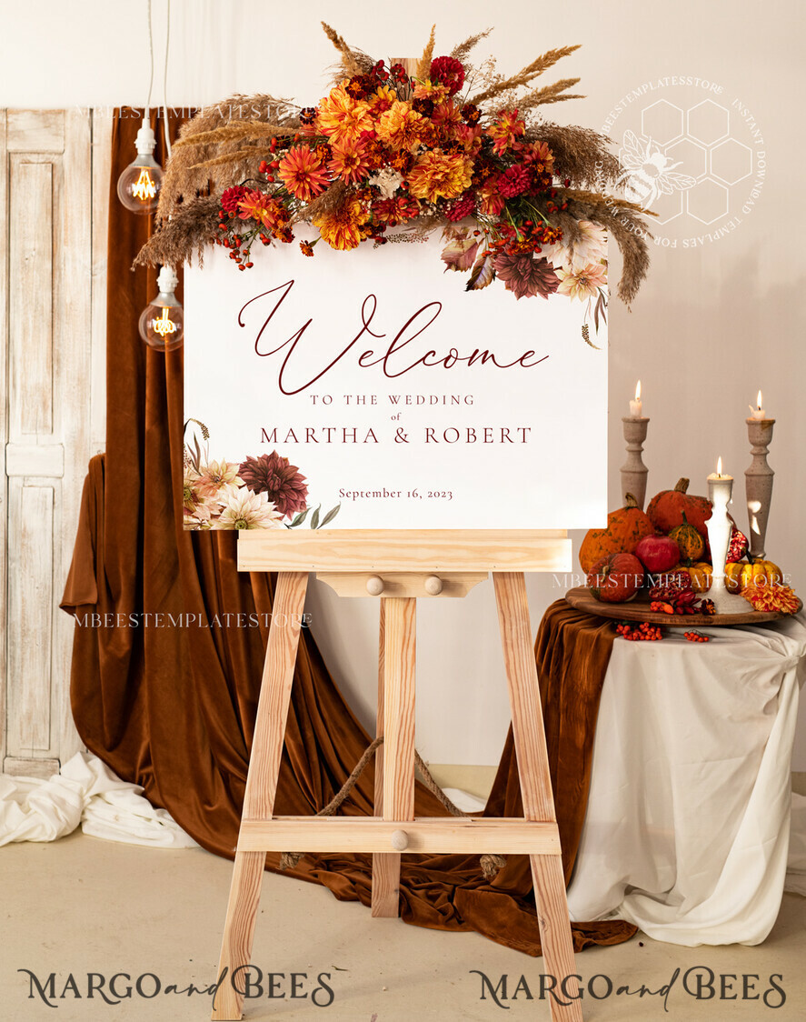 TEMPLETT wedding signs Fall Maroon wedding welcome sign template, Instant download Rustic Wedding Sign, Garden Sign Set Printable, Minimalist Large Sign