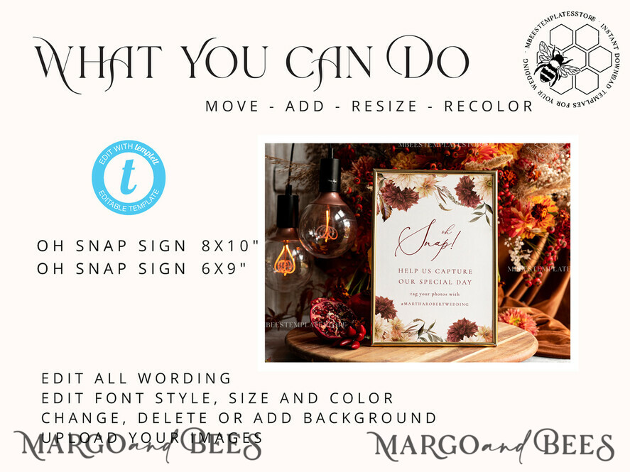 TEMPLETT wedding signs Fall Maroon Oh Snap Wedding Hashtag Sign template, Instant download Rustic Wedding Instagram Sign, Hashtag Printable, Minimalist Sign