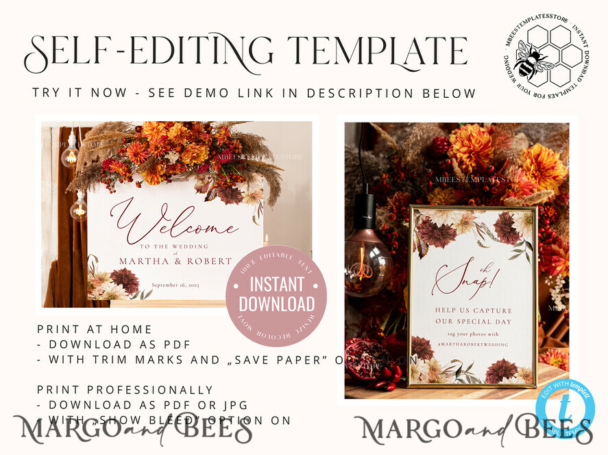 TEMPLETT wedding signs Fall Maroon Oh Snap Wedding Hashtag Sign template, Instant download Rustic Wedding Instagram Sign, Hashtag Printable, Minimalist Sign