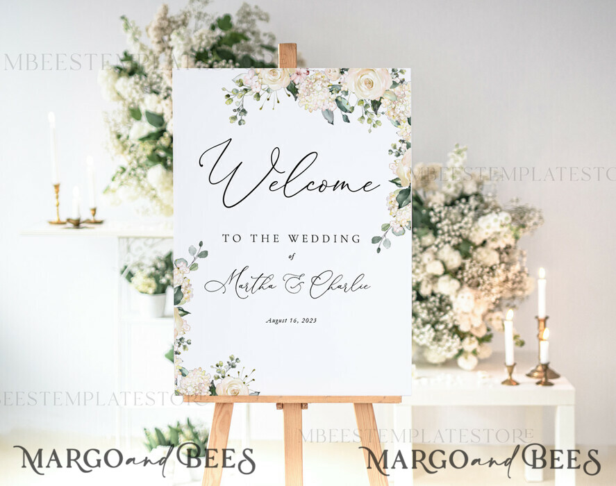 TEMPLETT wedding signs Green wedding welcome sign template, Instant download Greenery Wedding Sign, Garden Wedding Signs Set Printable, Minimalist Large Sign, WRoses55