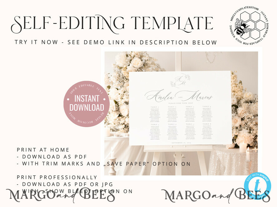 TEMPLETT wedding signs Simple wedding Table Plan sign template, Wedding Seating Chart Template, Printable Seating Chart Wedding, Chart Sign Poster