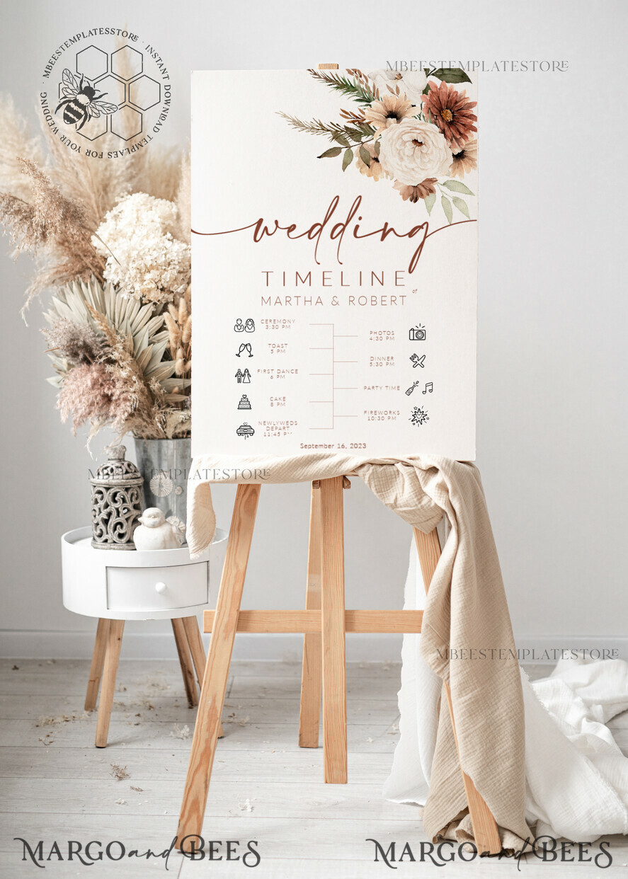 TEMPLETT wedding signs Boho Wedding Order of Events Timeline Sign Template, Fall Order of Events Timeline Sign, Printable Timeline, DIY Wedding Sign, WBoho10