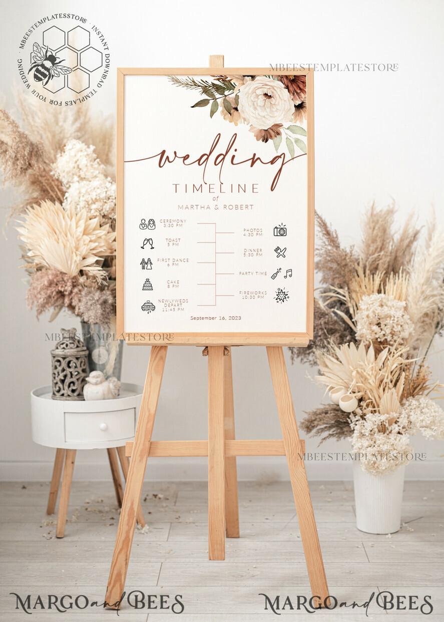 TEMPLETT wedding signs Boho Wedding Order of Events Timeline Sign Template, Fall Order of Events Timeline Sign, Printable Timeline, DIY Wedding Sign, WBoho10