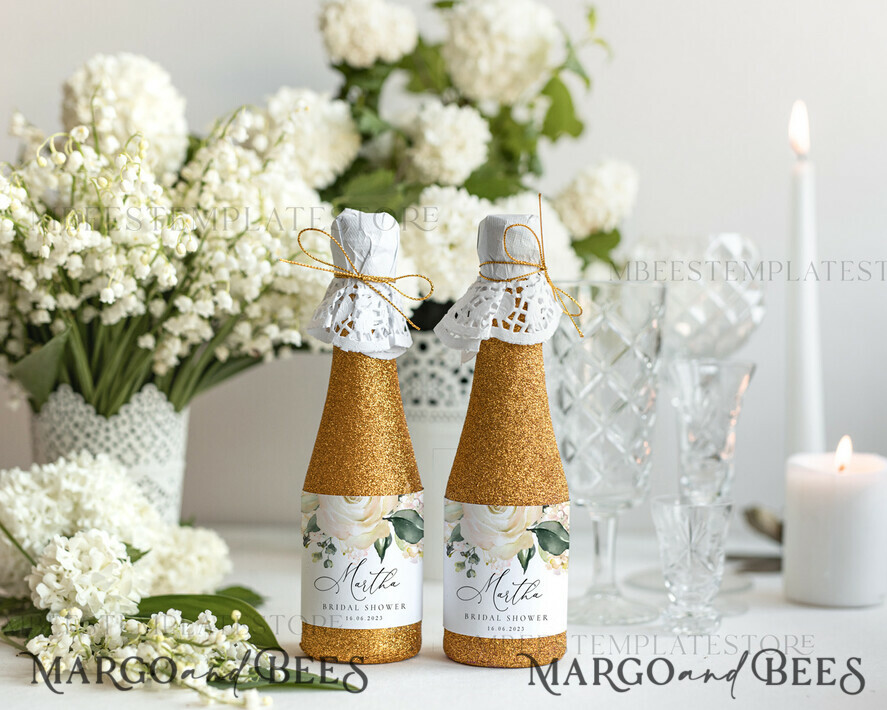 TEMPLETT bridal shower Floral bridal shower Champagne Bottle Labels template, Instant download Greenery bridal shower Favors Tags, Garden favor Tag Diy WRoses55
