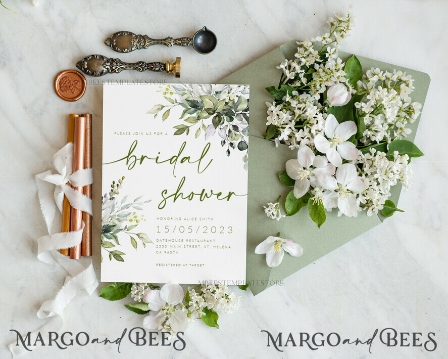 TEMPLETT bridal shower Green bridal shower invitation template,Instant download Greenery bridal shower Invites,Elegant Garden bridal Invites Printable WGreen4