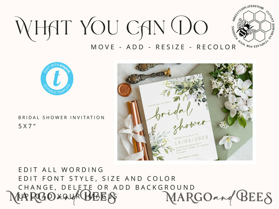 TEMPLETT bridal shower Green bridal shower invitation template,Instant download Greenery bridal shower Invites,Elegant Garden bridal Invites Printable WGreen4
