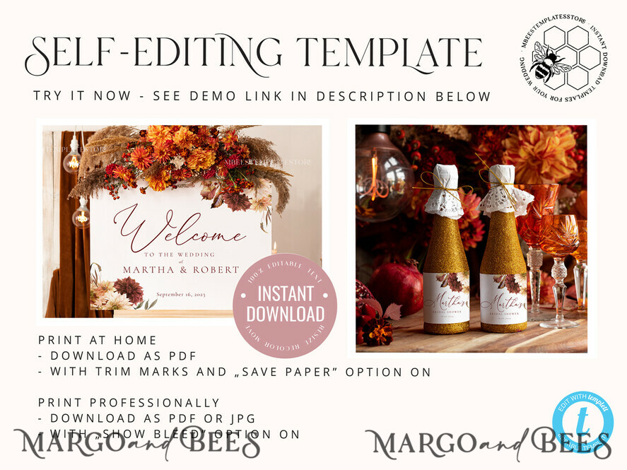 TEMPLETT bridal shower Boho burgundy bridal shower Champagne Bottle Labels template, Instant download terracotta bridal shower Favors Tags, Modern bridal shower Champagne Bottle Labelss Set Printable