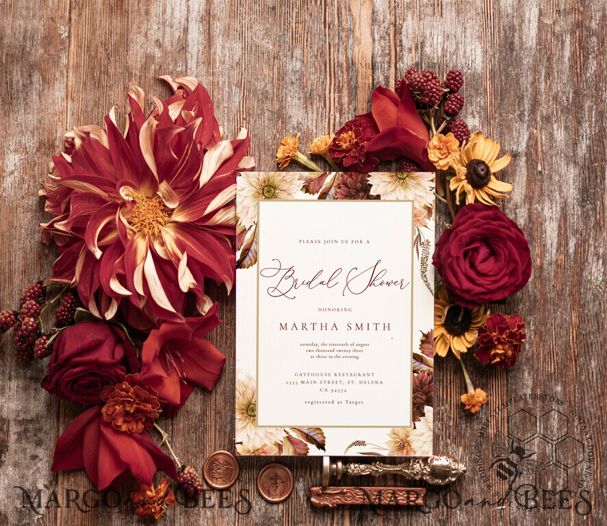 TEMPLETT bridal shower Boho burgundy bridal shower invitation template,Instant download terracotta bridal shower Invites, Modern Garden bridal Invites Printable