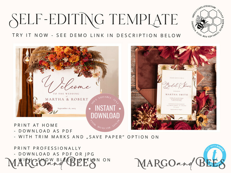 TEMPLETT bridal shower Boho burgundy bridal shower invitation template,Instant download terracotta bridal shower Invites, Modern Garden bridal Invites Printable