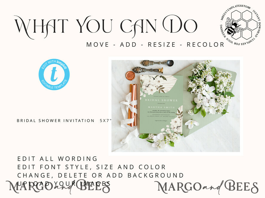 TEMPLETT bridal shower Sage Green bridal shower invitation template,Instant download Greenery bridal shower Invites, Elegant Garden bridal Invites Printable WSpr3