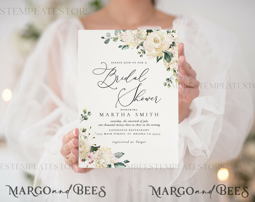 TEMPLETT bridal shower Floral bridal shower invitation template,Instant download Greenery bridal shower Invites, Elegant Garden bridal Invites Printable WRoses55