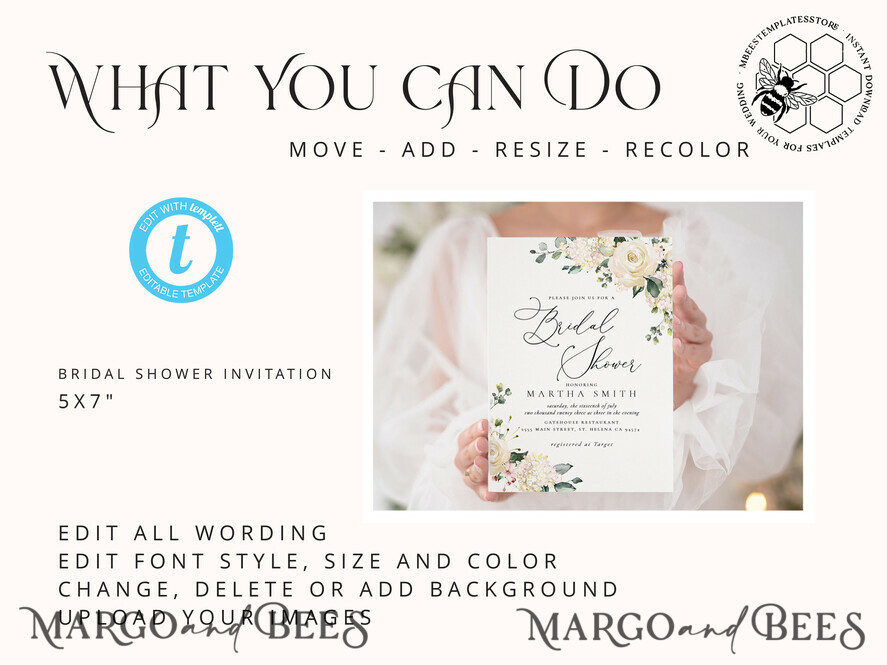 TEMPLETT bridal shower Floral bridal shower invitation template,Instant download Greenery bridal shower Invites, Elegant Garden bridal Invites Printable WRoses55
