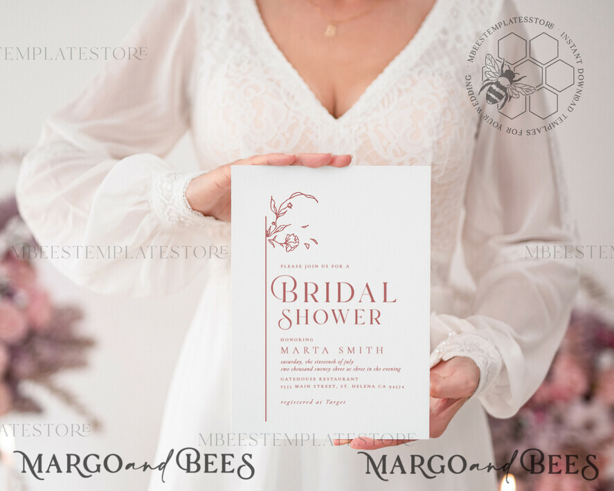 TEMPLETT bridal shower Romantic bridal shower invitation template, Instant download Elegant bridal shower Invites, Modern Garden bridal Invites Printable WMin1