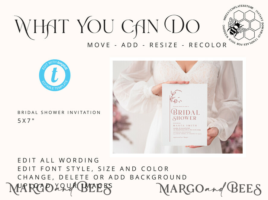 TEMPLETT bridal shower Romantic bridal shower invitation template, Instant download Elegant bridal shower Invites, Modern Garden bridal Invites Printable WMin1