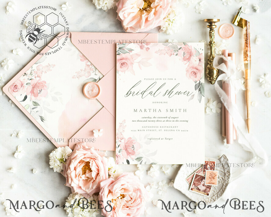 TEMPLETT bridal shower Floral bridal shower invitation template,Instant download Greenery bridal shower Invites, Elegant Garden bridal Invites Printable WRom1