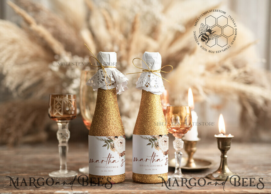 TEMPLETT bridal shower boho bridal shower Champagne Bottle Labels template, Instant download Greenery bridal shower Favors Tags, Modern Garden bridal shower Champagne Bottle Labelss Set Printable