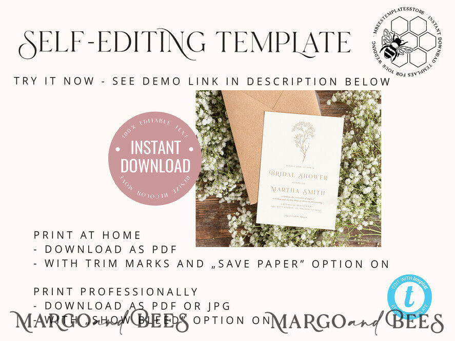 TEMPLETT bridal shower Rustic bridal shower invitation template,Instant download Greenery bridal shower Invites, Boho Garden bridal Invites Printable WGyp2