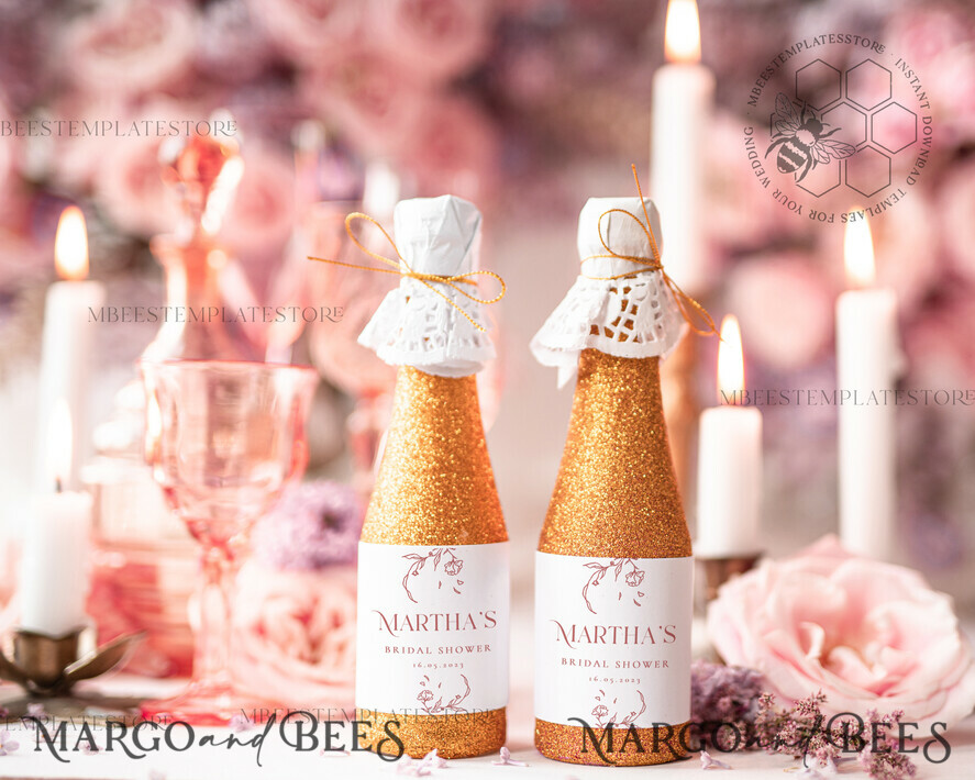 TEMPLETT bridal shower Minimalistic bridal shower Champagne Bottle Labels template, Instant download Elegant bridal shower Favors Tags, Garden favor Tag Diy WMin1