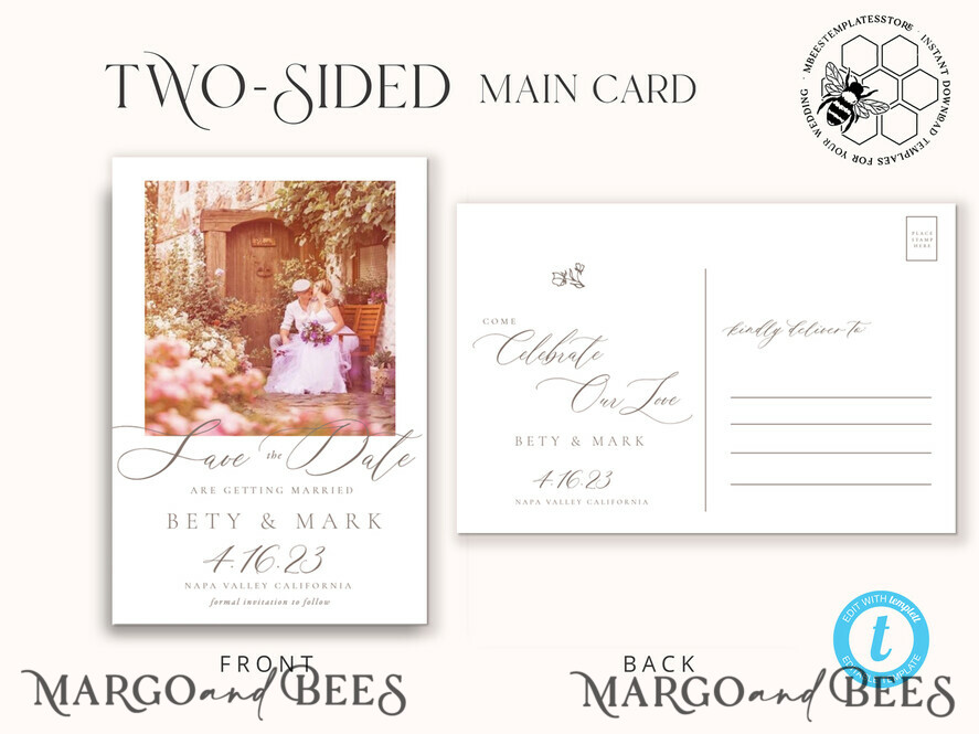 TEMPLETT save the date Fine Art save the date Postcard template, Instant download save our date card, Elegant save the date cards Set Printable Wreth1