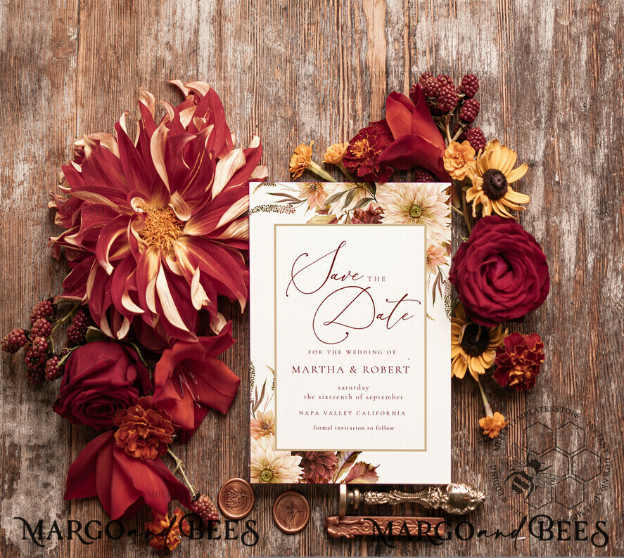 TEMPLETT save the date fall rust terracotta Boho save the date card template, Elegant Instant download save the date card, Rustic Cards Set Printable, Fine art Save Our Date