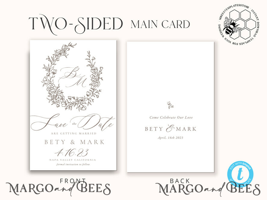 TEMPLETT save the date Fine Art save the date card template, Instant download save our date card, Elegant save the date cards Set Printable Wreth1