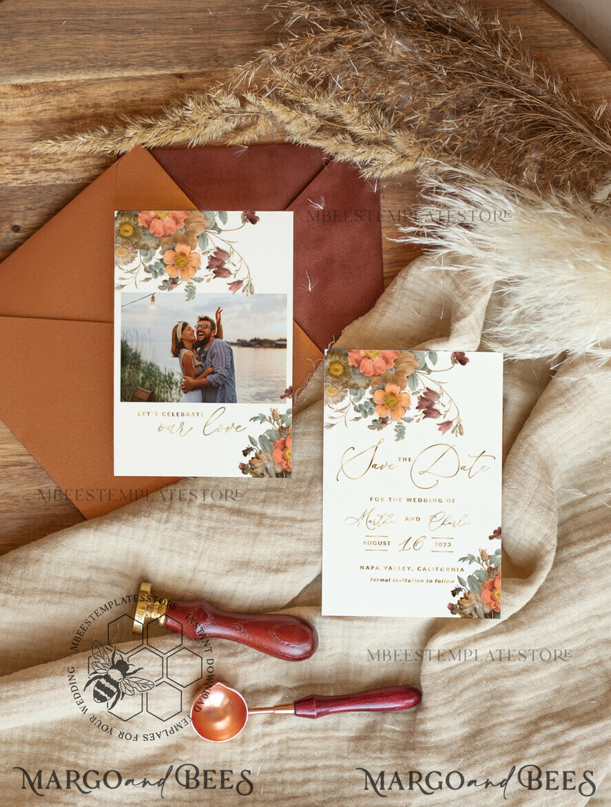 TEMPLETT save the date Boho save the date card template, Elegant Instant download save the date card, Rustic Cards Set Printable, Fine art Save Our Date, Atm2