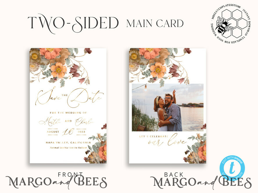 TEMPLETT save the date Boho save the date card template, Elegant Instant download save the date card, Rustic Cards Set Printable, Fine art Save Our Date, Atm2