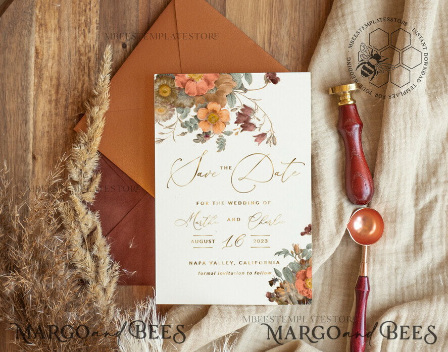 TEMPLETT save the date Boho save the date card template, Elegant Instant download save the date card, Rustic Cards Set Printable, Fine art Save Our Date, Atm2