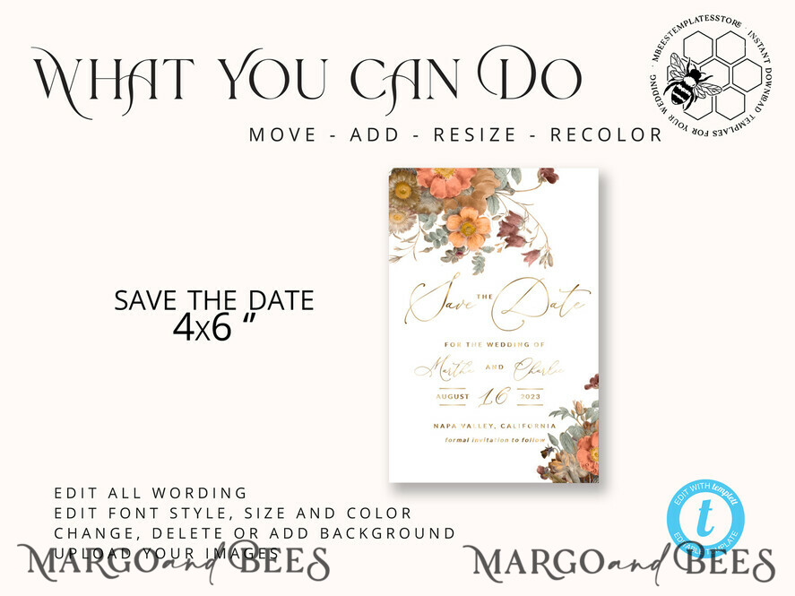 TEMPLETT save the date Boho save the date card template, Elegant Instant download save the date card, Rustic Cards Set Printable, Fine art Save Our Date, Atm2