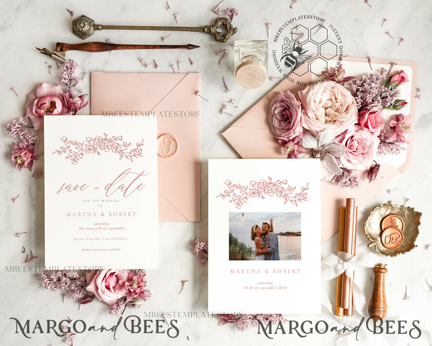 TEMPLETT save the date Romantic save the date card template, Instant download save the date card, Elegant save the date cards Set Printable WRoses8