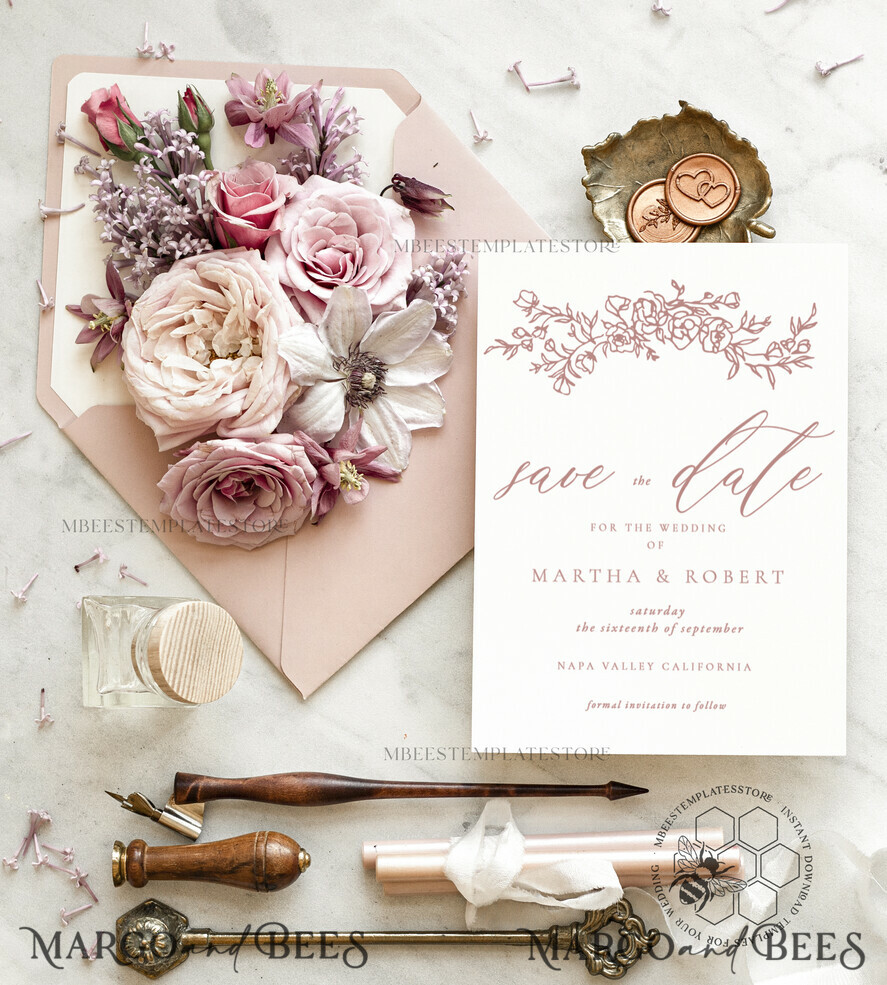 TEMPLETT save the date Romantic save the date card template, Instant download save the date card, Elegant save the date cards Set Printable WRoses8