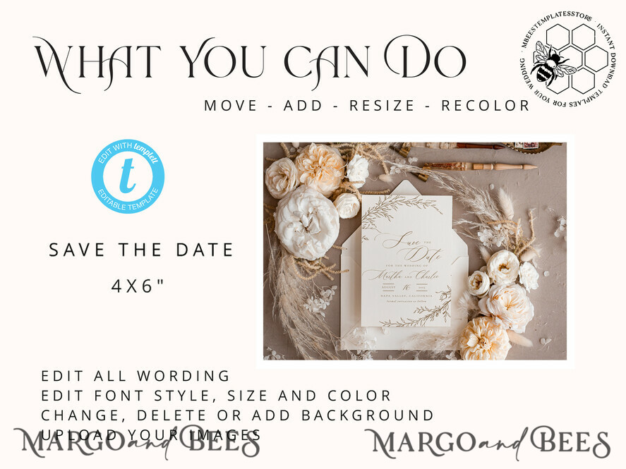 TEMPLETT save the date Boho save the date card template, Elegant Instant download save the date card, Rustic Cards Set Printable, Fine art Save Our Date