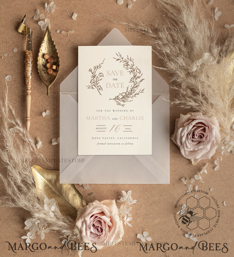 TEMPLETT save the date Boho save the date card template, Elegant Instant download save the date card, Rustic Cards Set Printable, Fine art Save Our Date, Ol2