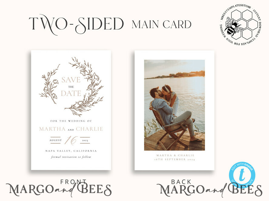 TEMPLETT save the date Boho save the date card template, Elegant Instant download save the date card, Rustic Cards Set Printable, Fine art Save Our Date, Ol2