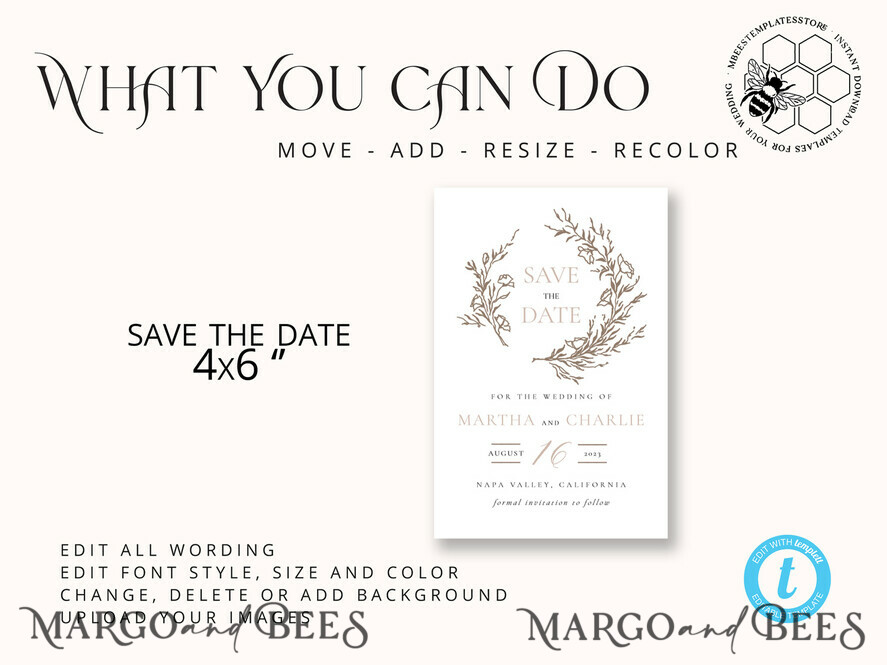 TEMPLETT save the date Boho save the date card template, Elegant Instant download save the date card, Rustic Cards Set Printable, Fine art Save Our Date, Ol2