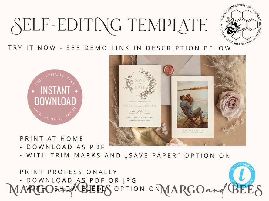 TEMPLETT save the date Boho save the date card template, Elegant Instant download save the date card, Rustic Cards Set Printable, Fine art Save Our Date, Ol2