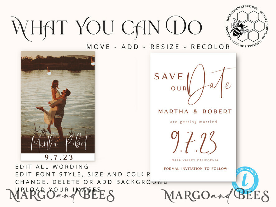 TEMPLETT save the date Simple Ivory save the date card Template, Instant Download Printable Invites Home Printing, Minimalistic save the date card with photo, WBoho10