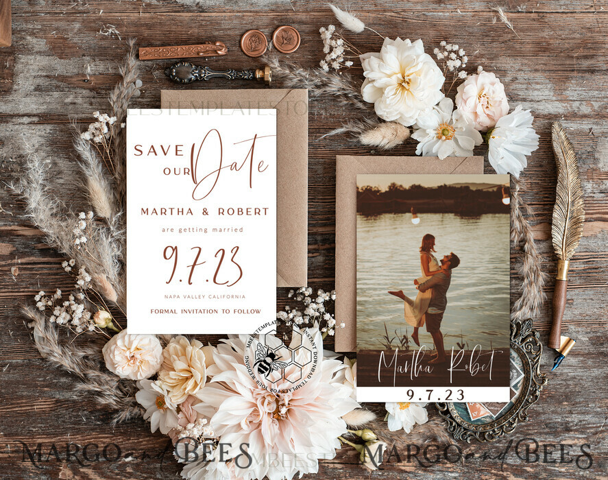 TEMPLETT save the date Simple Ivory save the date card Template, Instant Download Printable Invites Home Printing, Minimalistic save the date card with photo, WBoho10