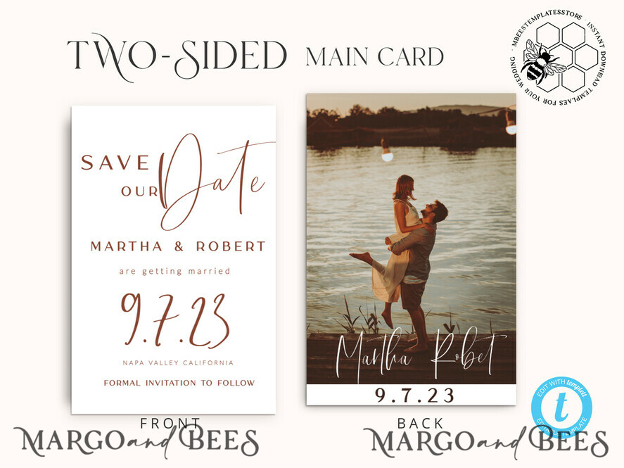 TEMPLETT save the date Simple Ivory save the date card Template, Instant Download Printable Invites Home Printing, Minimalistic save the date card with photo, WBoho10