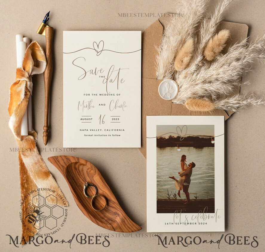 TEMPLETT save the date Boho save the date card template, Elegant Instant download save the date card, Rustic Cards Set Printable, Fine art Save Our Date,