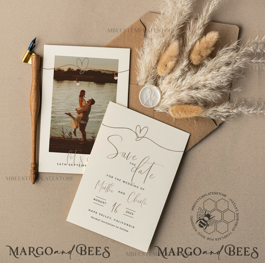 TEMPLETT save the date Boho save the date card template, Elegant Instant download save the date card, Rustic Cards Set Printable, Fine art Save Our Date,