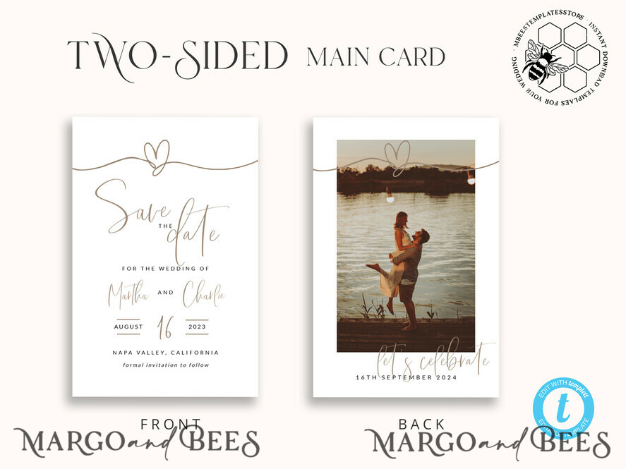 TEMPLETT save the date Boho save the date card template, Elegant Instant download save the date card, Rustic Cards Set Printable, Fine art Save Our Date,