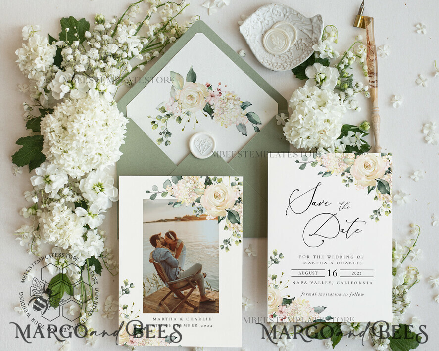 TEMPLETT save the date Floral save the date card template, Instant download Greenery save the date card, Elegant save the date cards Set Printable WRoses55